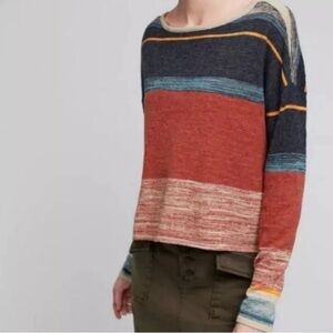 Anthropologie Moth Samedi Striped Linen Cropped Sweater Boho Casual Size M/L